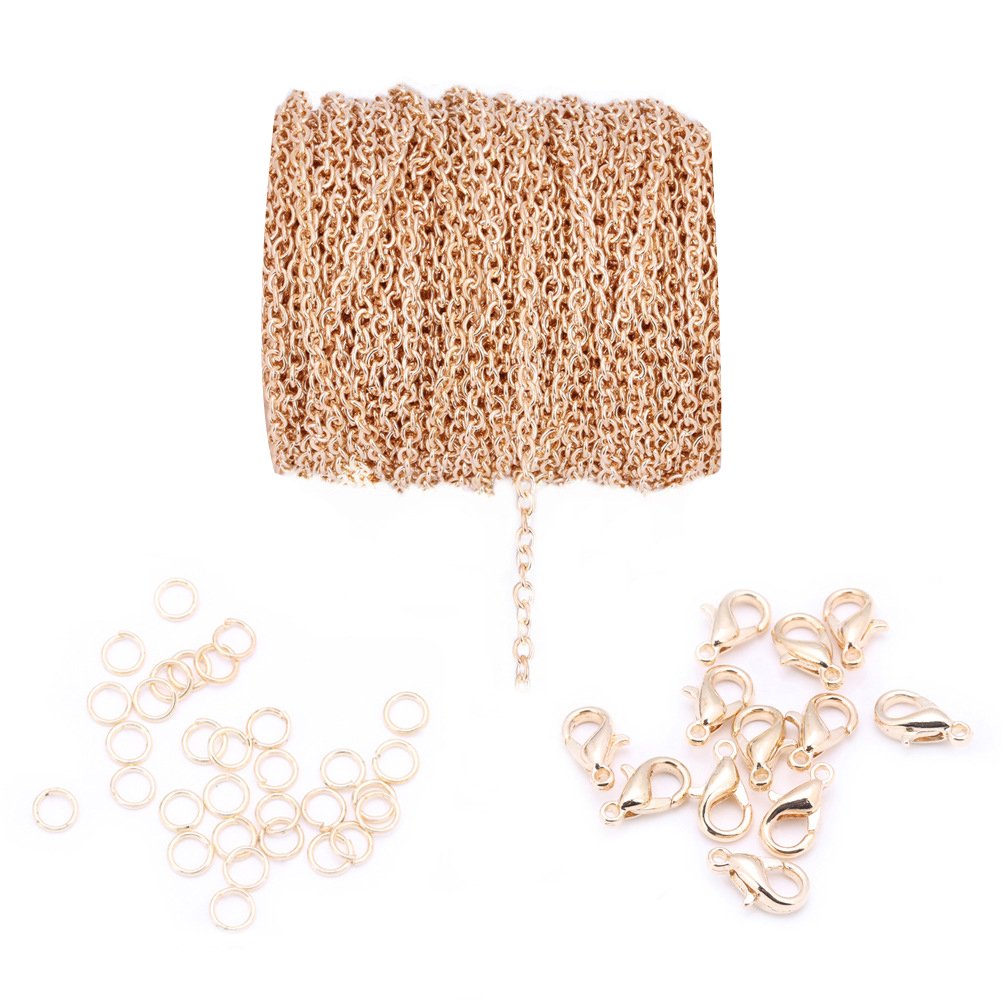 20ft 4x6mm Twisted Cross Chains Metal Cable Chain Link and 20pcs Lobster Clasp & 100pcs Open Jump Ring Jewelry Making Chain for DIY Making Bracelet Necklace (KC Gold)