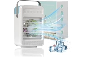 HIKONIA Portable Air Conditioners Cooler, 4IN1 Portable AC mini Fan, 120°Oscillating Evaporative Personal Air Cooler with 4 Speeds, LED Light,2 Humidify,2/4/6H Timer,Low Noise,Desktop Office, Home, Bedroom