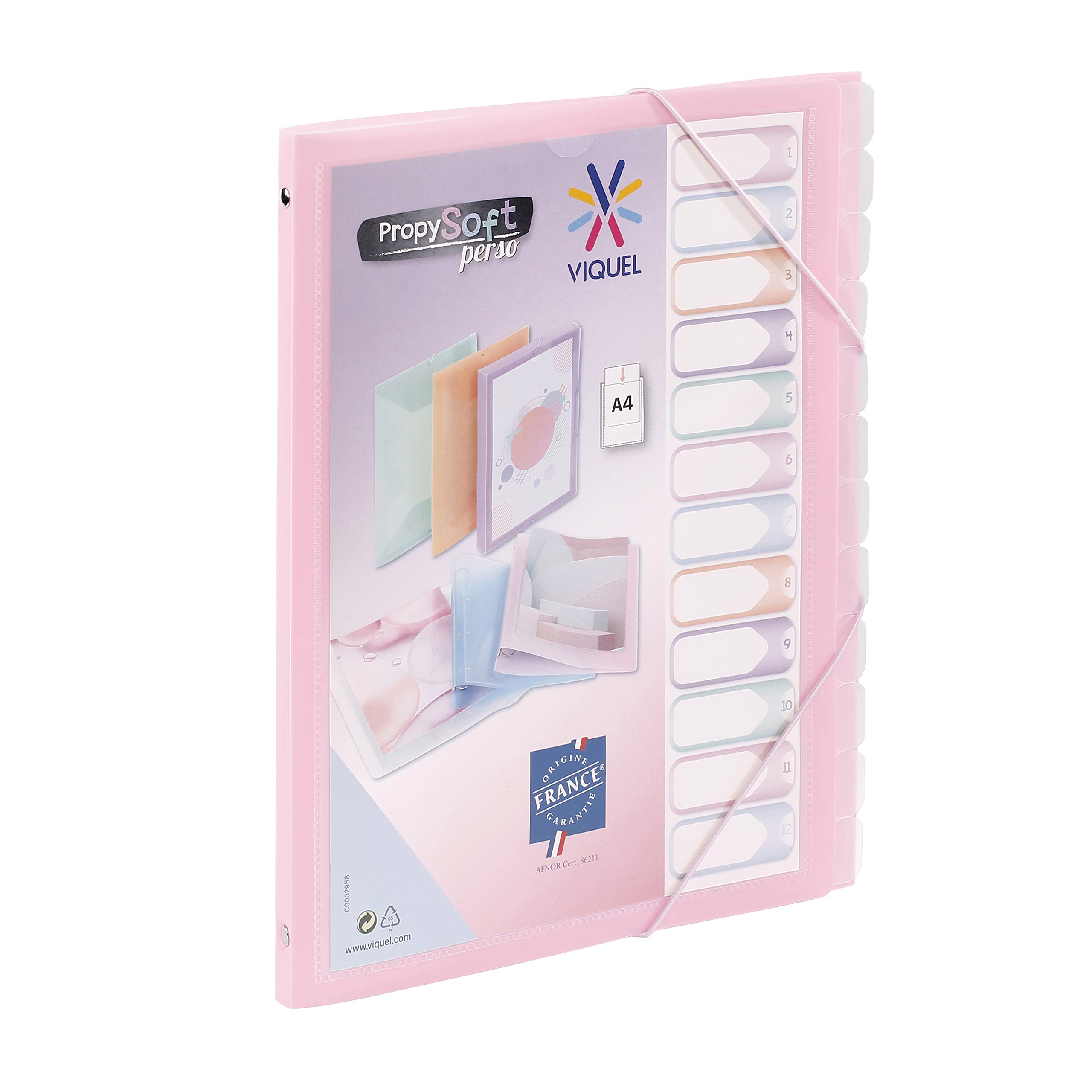 Viquel - Propysoft Customisable A4 Organiser with 12 Compartments - Elastic Closure - Translucent Pink — image 1