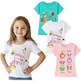 HILEELANG Girl T-Shirts Short Sleeve Graphic Tees Cotton Casual Summer Tops Shirts 3 Packs