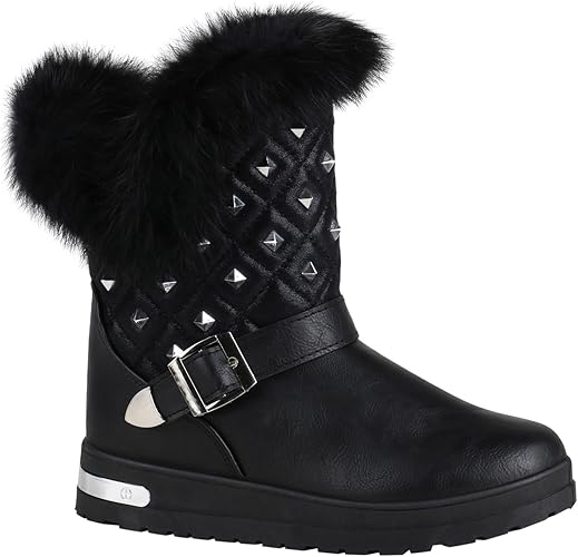 Damen Mini-Stiefel Mit Fellfutter - Warme Winterstiefelette Mit Anti-Rutsch-Sohle