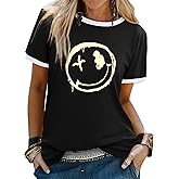 WLLW Oversized Graphic Tshirts for Women Drop Shoulder Crewneck Short Sleeve Summer Loose Graphic Tees Tops