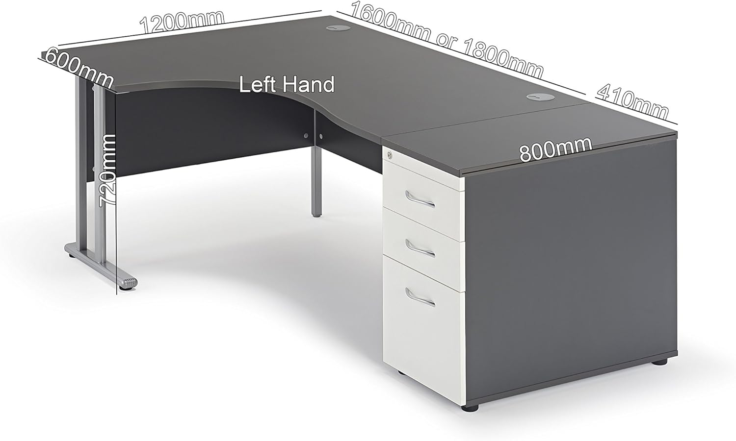 Curved Graphite Grey Cantilever Office Desk and 800mm Deep Desk High