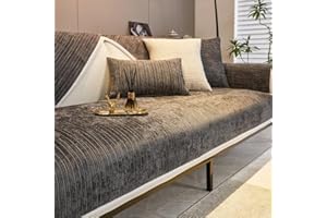 Rosygulls Fuzzy Pet Couch Covers for Sofa,Simple Striped Chenille Anti-Scratch Couch Cover,Chenille Couch Covers for Pet,Chenille Couch Cover Non Slip Solid Textured Couch Covers,Dark gray-28"x28"