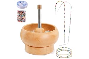 Bead Spinner for Jewelry Making, Rotating Wooden Bracelet Spinner Bowl with 2 Needles and Seed Beads for Making Seed Clay Bea