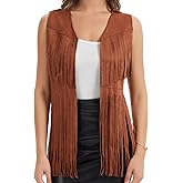 Wildox Women's 60s 70s Hippie Fringe Vest Sleeveless Faux Suede Tassel Jacket Western Cowgirl Festival Outfit