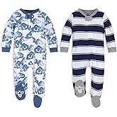 Burt's Bees Baby Boys Sleep and Play PJs, 100% Organic Cotton One-Piece Zip Front Romper Jumpsuit Pajamas