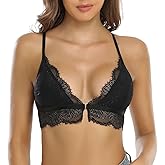 SHEKINI Lace Bralettes for Women Front Closure Bras Padded Wire Free Triangle Wireless Halter Bra Racerback Crop Top Vest Bra