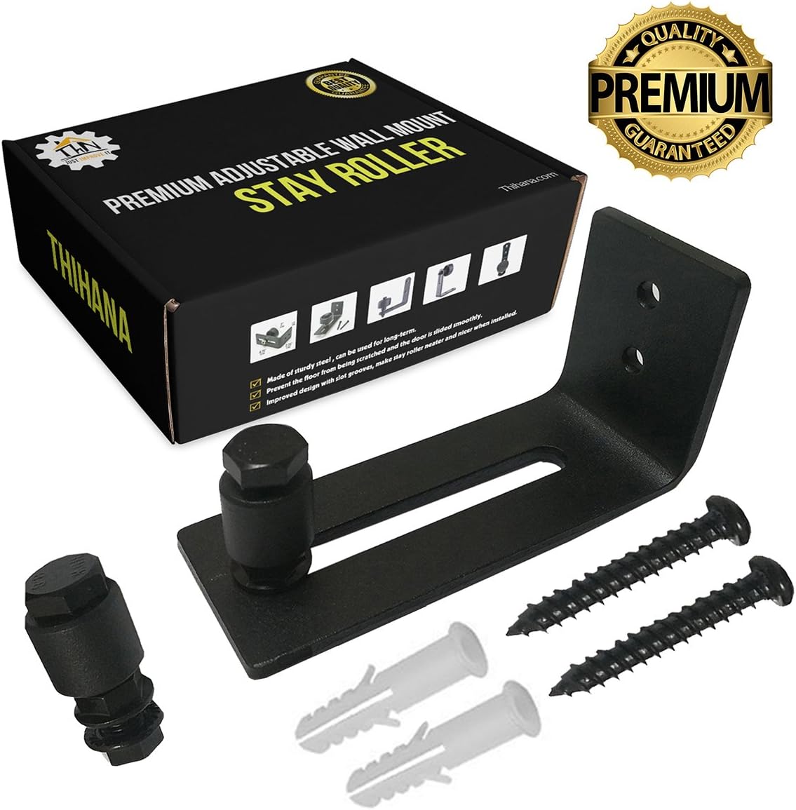 Adjustable Stay Roller Guide for Utra Smooth Sliding Barn Door | Bottom Stay Roller with Groove Under Wheel for Aesthetics | Includes Installation Screws