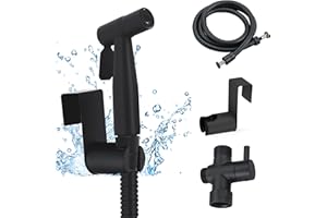 GCGWEQS Black Handheld Toilet Bidet Sprayer — Adjustable Water Pressure, Feminine & Pet Wash Kit, Bathroom Hygiene Attachment for Cloth Diaper Cleaning (Easy to Install, Stainless Steel)