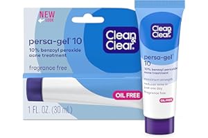 Clean & Clear Persa-Gel 10 Oil-Free Acne Spot Treatment with Maximum Strength 10% Benzoyl Peroxide, Topical Pimple Cream & Acne Gel Medication for Face Acne, Fragrance-Free, 1 fl. oz, 4 Pack