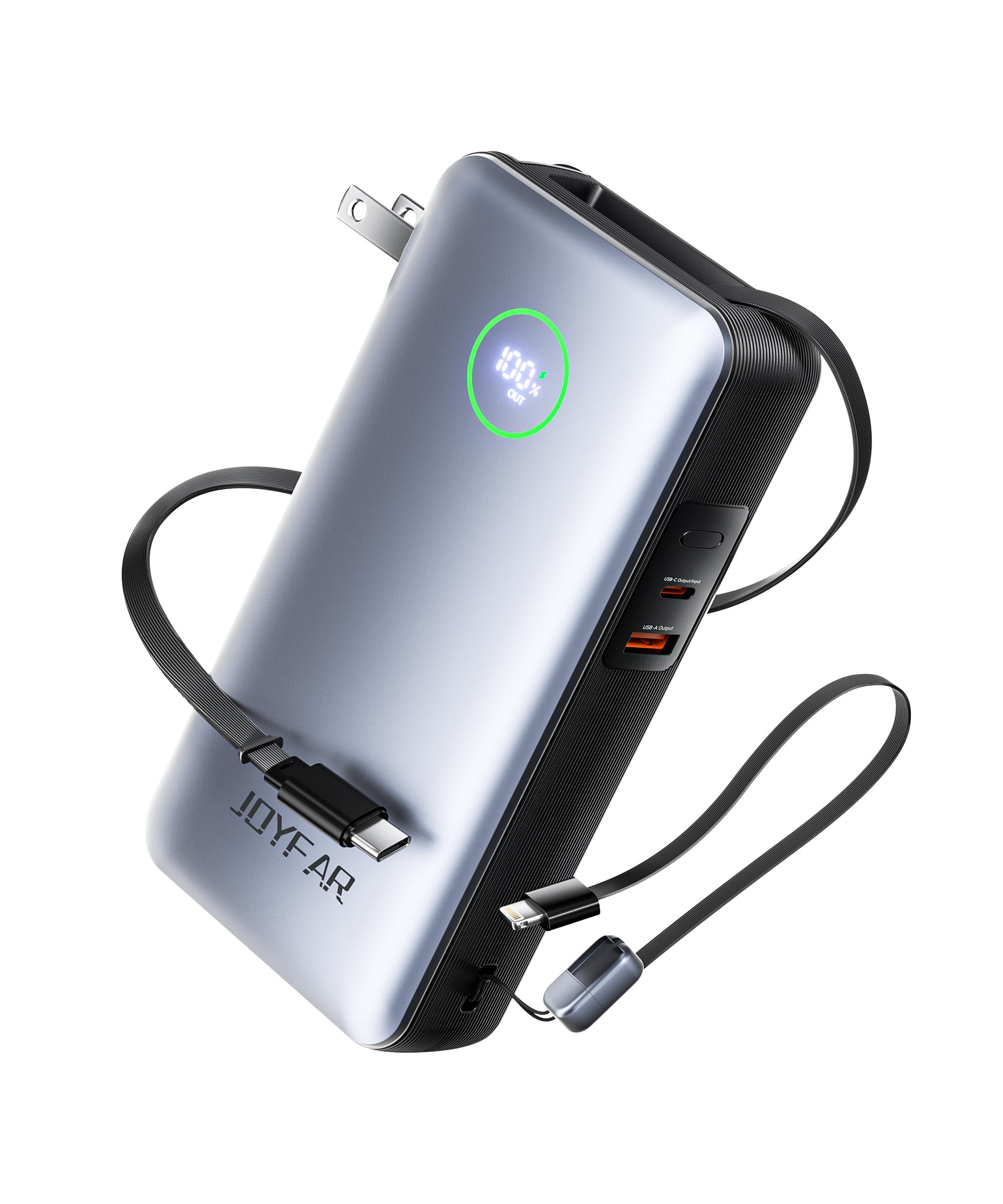 Photo 1 of JOYFAR Portable Charger Power Bank - Travel Essentials Laptop Battery Pack 65W AC Plug GaN 25000mAh Built in Cable USB C Phone Fast Charging Compatible with iPhone 16 15 14 13 12 iPad MacBook Samsung