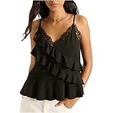 MakeMeChic Women's Floral Lace Ruffle Tiered Cami Top Spaghetti Strap Sleeveless Y2K Tank Tops