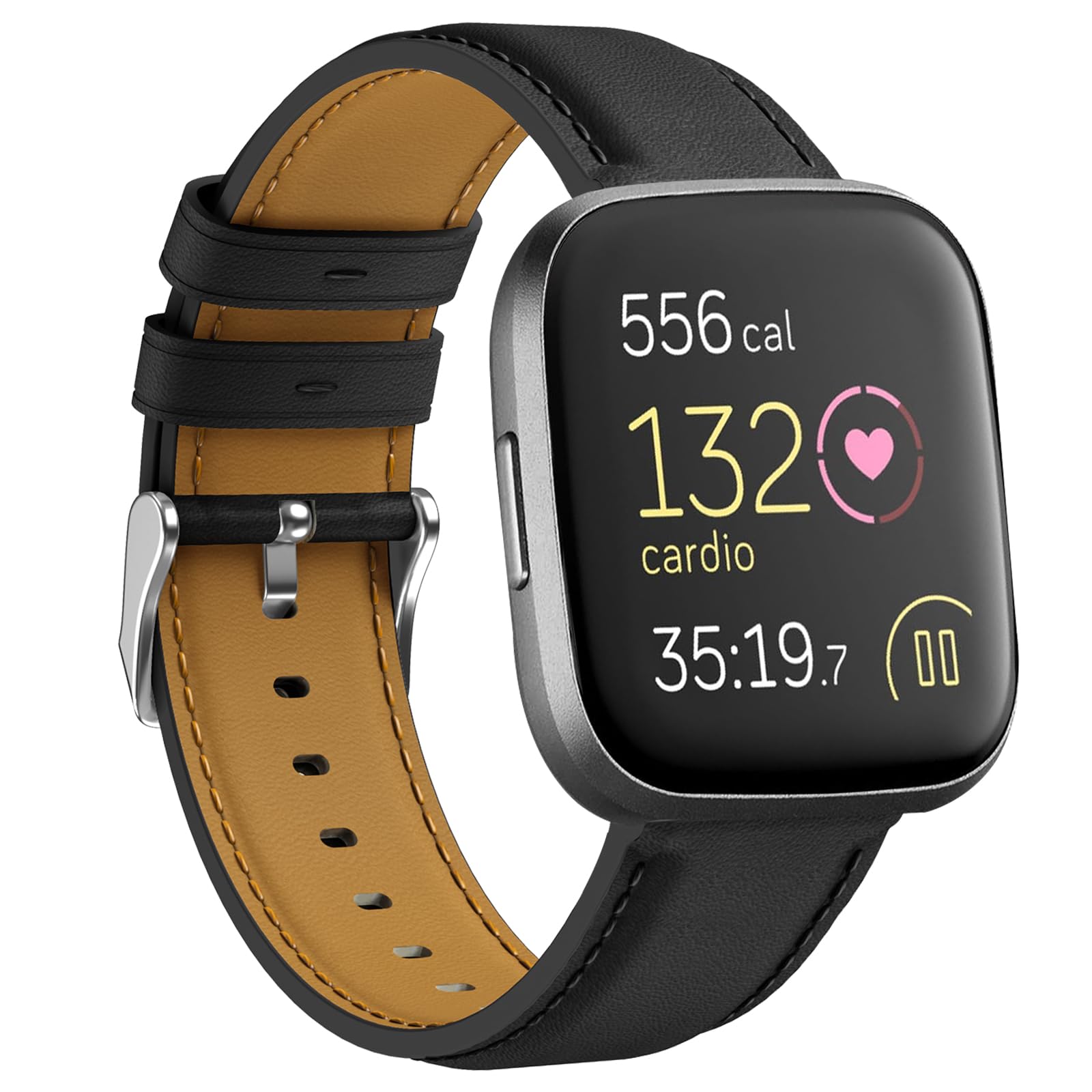 YASPARK Leather Strap for Fitbit Versa - Elegant Genuine Leather for Men and Women