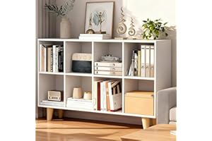 8-Cube Bookcase with Legs, 48" 2 Tier Freestanding Display Wood Bookshelf, Open Storage Wood Shelf, for Living Room, Bedroom,