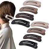 Cptots 8 Pcs Large Lay Flat Claw Clips for Women French Side Slide Barrettes for Thin Fine Hair Rectangle Alligator Hair Accessories,Bright Black Brown