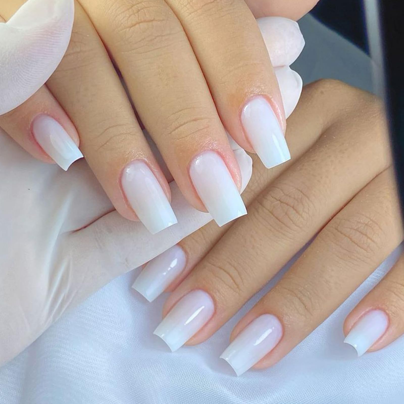 AddFavor 240pcs White Press on Nails Medium Square Fake Nails, Glossy Acrylic Press on Nails Gel False Nails with Adhesive Stick for women - Image 6