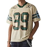 HAWILAND Men's Jersey Shirts Oversized Streetwear Y2K Graphic Tees Summer Baggy V Neck T Shirt