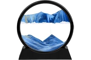 TBOXBO Flowing Sand Painting,3D Natural Landscape Dynamic Art Sand Painting,Round Glass 3D Deep Sea Sand Painting Artistic Sandscape for Home Ornament Desktop Art Bookshelves Decoration(Blue,7 Inches)