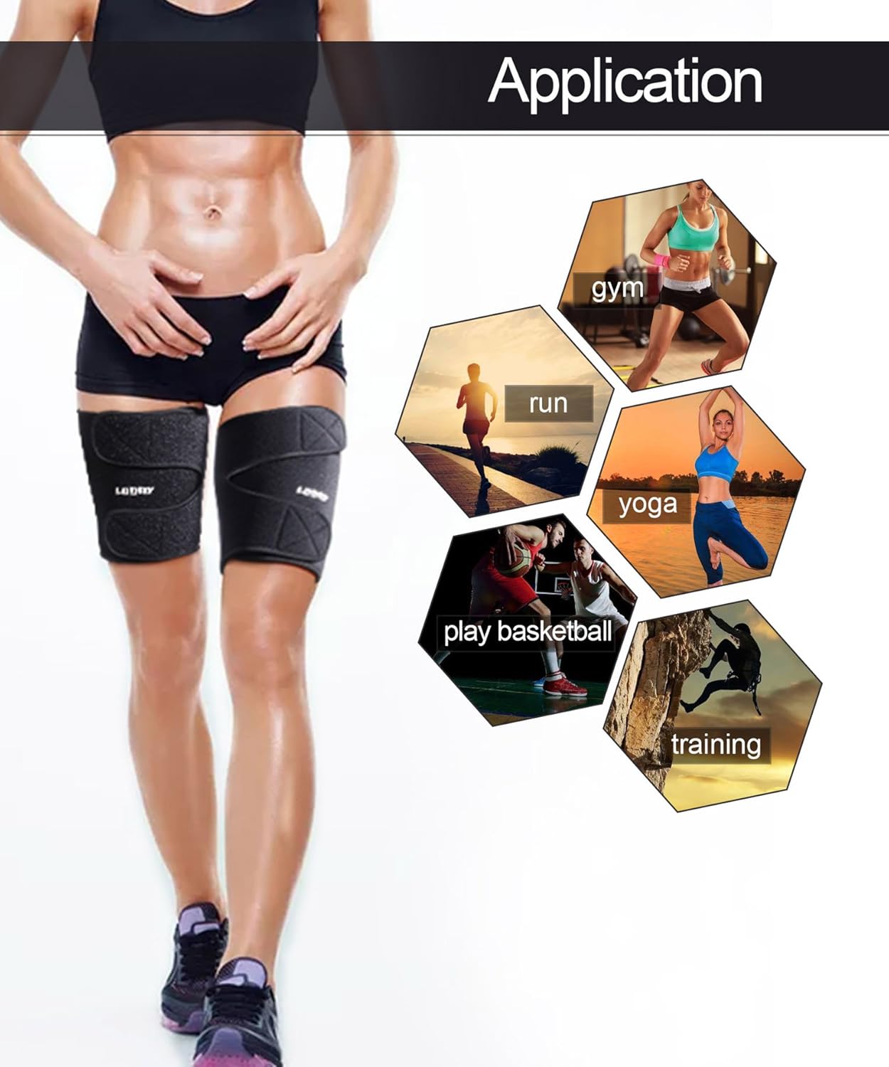 Neoprene Thigh Brace Support Hamstring Compression Sleeve Adjustable Upper Leg Wraps for Women and Men(a pair): Industrial & Scientific