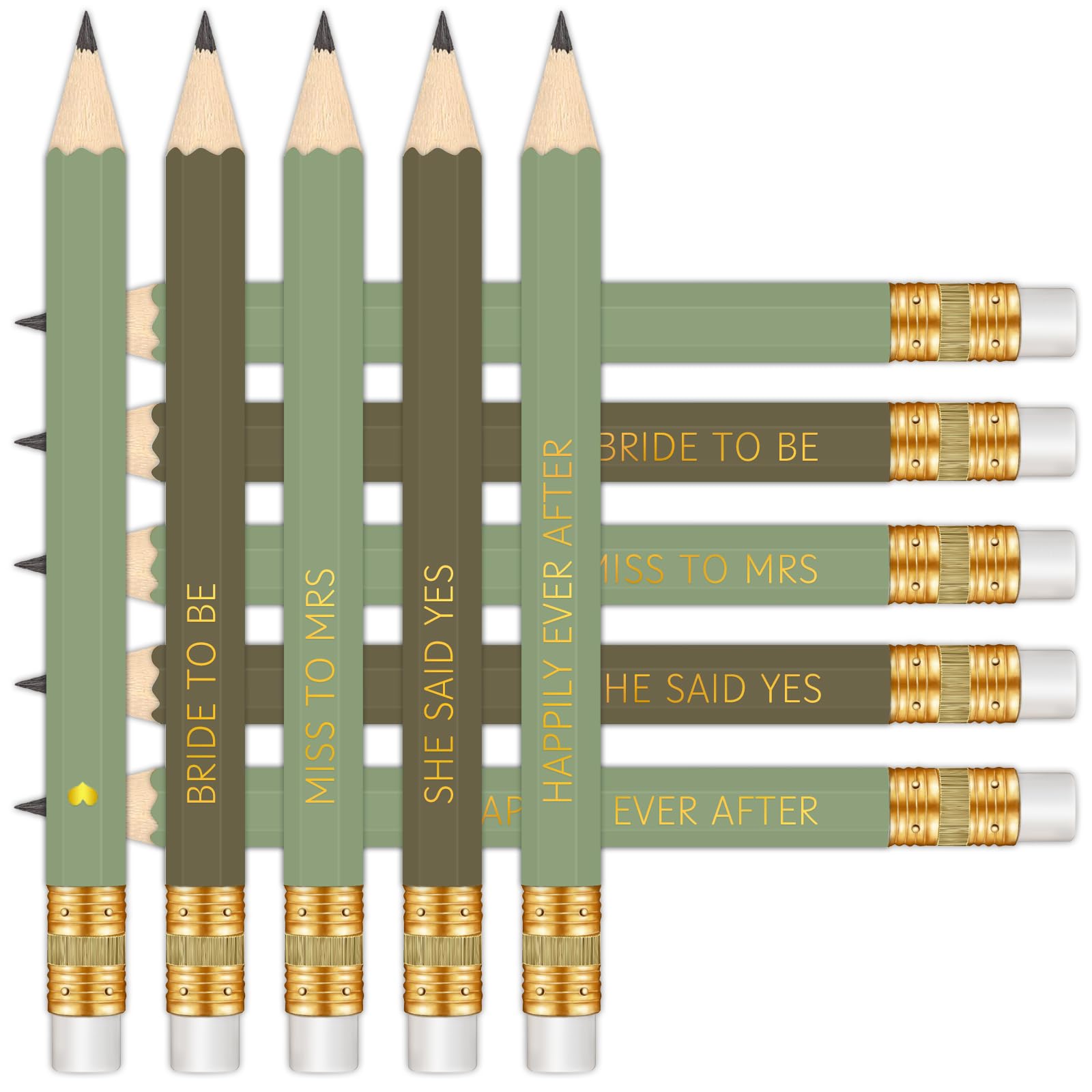 Photo 1 of Vusnud 50Pcs - Bridal Shower Sharpened Half Pencils with Erasers, Pre-sharpened Pencils for Bridal Shower & Wedding Games, 4 Inches (Sage Green - Bridal)