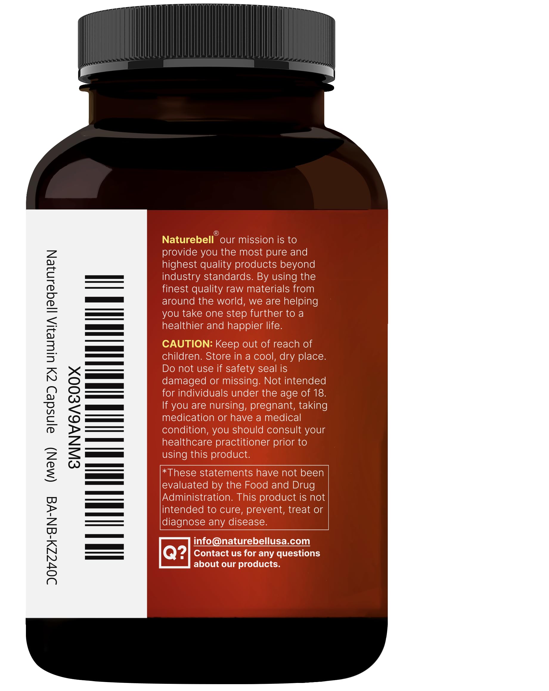 NatureBell Full Spectrum Vitamin K2 Supplement with MK-7 & MK-4, 200 mcg, 240 Capsules | 2 in 1 Formula, K Vitamins Complex – Supports Bone, Joint, and Heart Health – Non-GMO