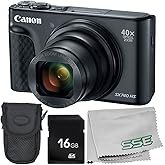 Canon PowerShot SX740 HS Digital Camera (Black) 4PC Bundle - Includes 16GB SD Memory Card + Point & Shoot Case + Microfiber Cleaning Cloth (Renewed)