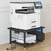 YAOHUOO 23.6" Large Printer Stand with Power Outlet,3D Printer Table,Black | Heavy Duty Rolling Cart for Home Office,Storage Side Pocket,Holds 150 lbs,Fit 3D Printer/Laser/Heat Press Table