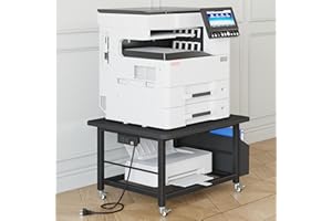 YAOHUOO 23.6"×23.6" Large Priner Stand with Power Outlet, Printer Table with Storage Side Pocket, Heavy Duty Rolling Cart for Home Office 3D Printer/Laser/Heat Press Table, Black