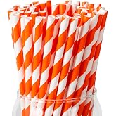 PakTalk Spritz Straws, 100 Pack Orange and White Striped Paper Straws | Compatible with Aperol Spritz Glasses, Cocktails, Lemonade, Party (0.24" x 7.75" )