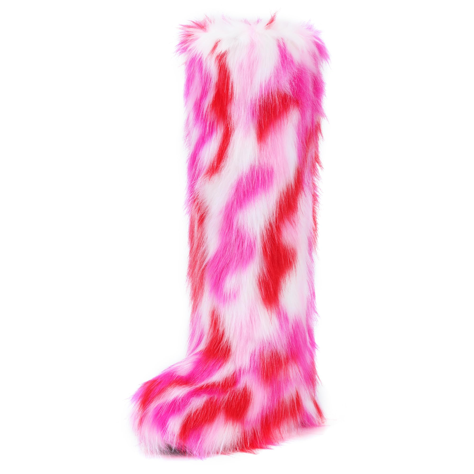 IXU Women's Faux Fur Boot Furry Fluffy Round Toe Suede Winter Comfy Plush Warm Short Outdoor Indoor Flat Shoes Knee-High Boots Image