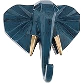 Kepfire Blue Elephant Head Wall Decor,Resin Decorative Animal Wall Mounted Hooks for Hanging,Animal Shaped Coat Scarf Bag Key Cap Rack for Living Room Bedroom