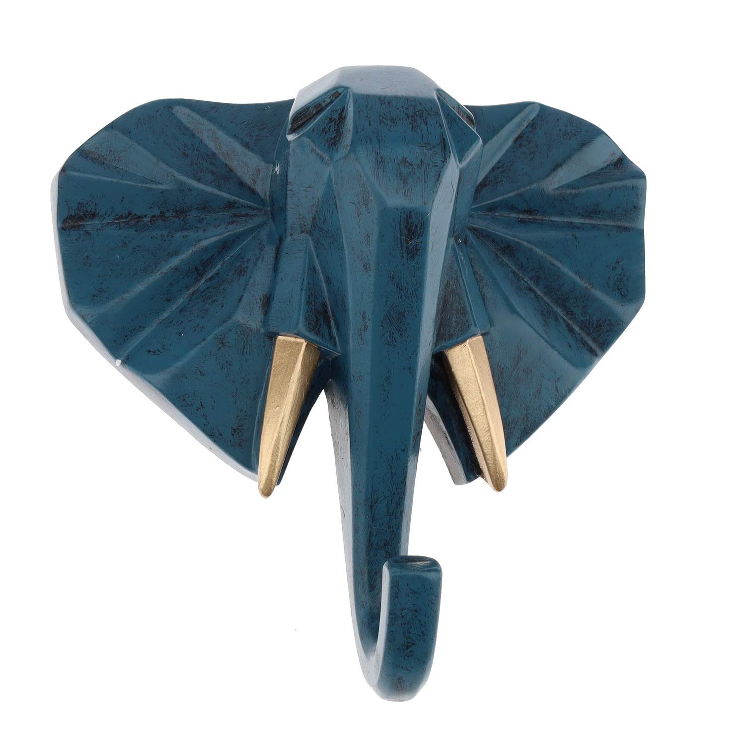 Kepfire Blue Elephant Animal Head Wall Mounted,Nordic Style Creative Hooks for Home Living Room Bedroom,Resin Hook for Art Jewelry Display Key Scarf Bag Coat Holder Rack