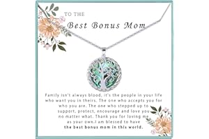 SmileBelle Tree of Life Necklace as Valentine Gift for Mom, Valentines Day Gifts for Stepmom as Bonus Mom Gift from Daughter, Grandma Vday Present Silver Mother in Law Necklace as Tree of Life Jewelry