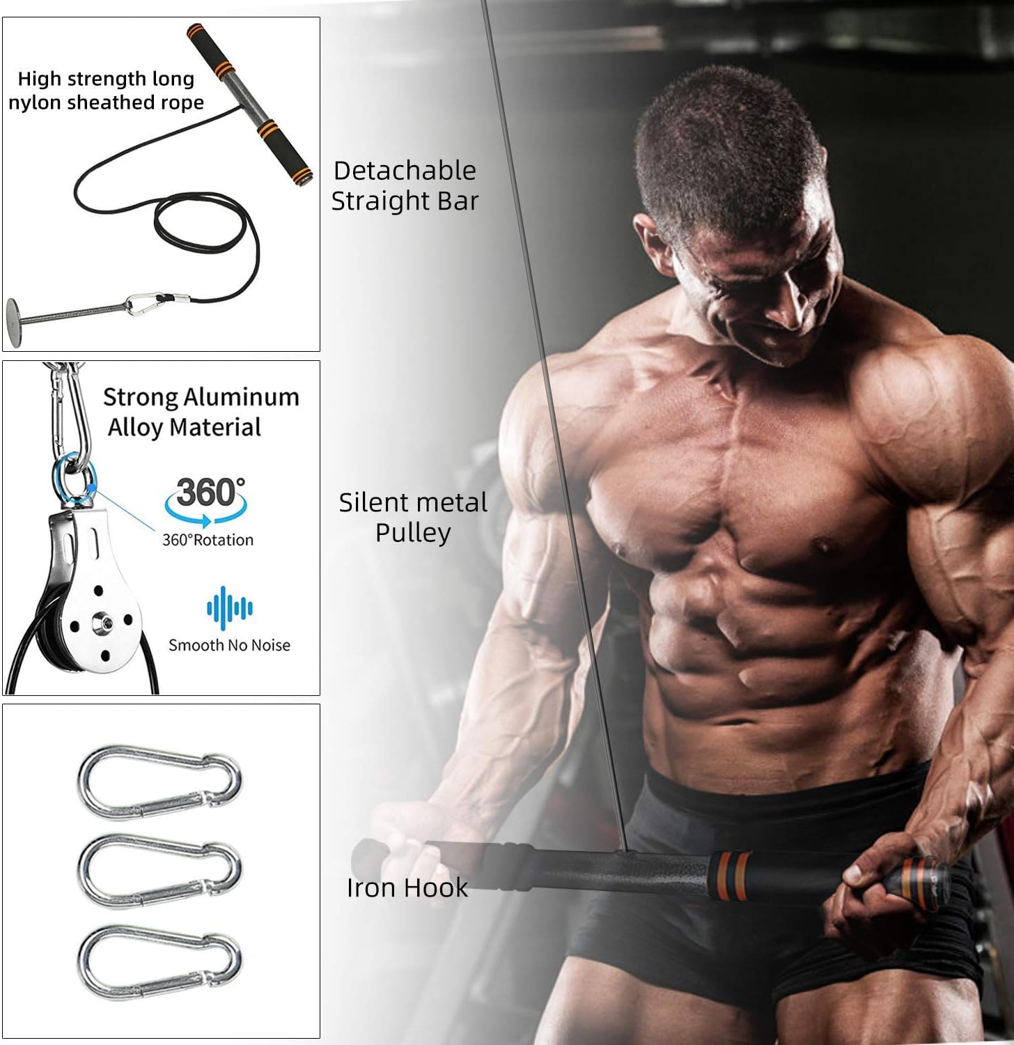 PELLOR LAT Pull Down Machine, Power Tower Adjustable Forearm Wrist Roller Trainer, Arm Strength Training Machine Exercise Pulley Cable System Gym Equipment for Home Workouts : Sports & Outdoors