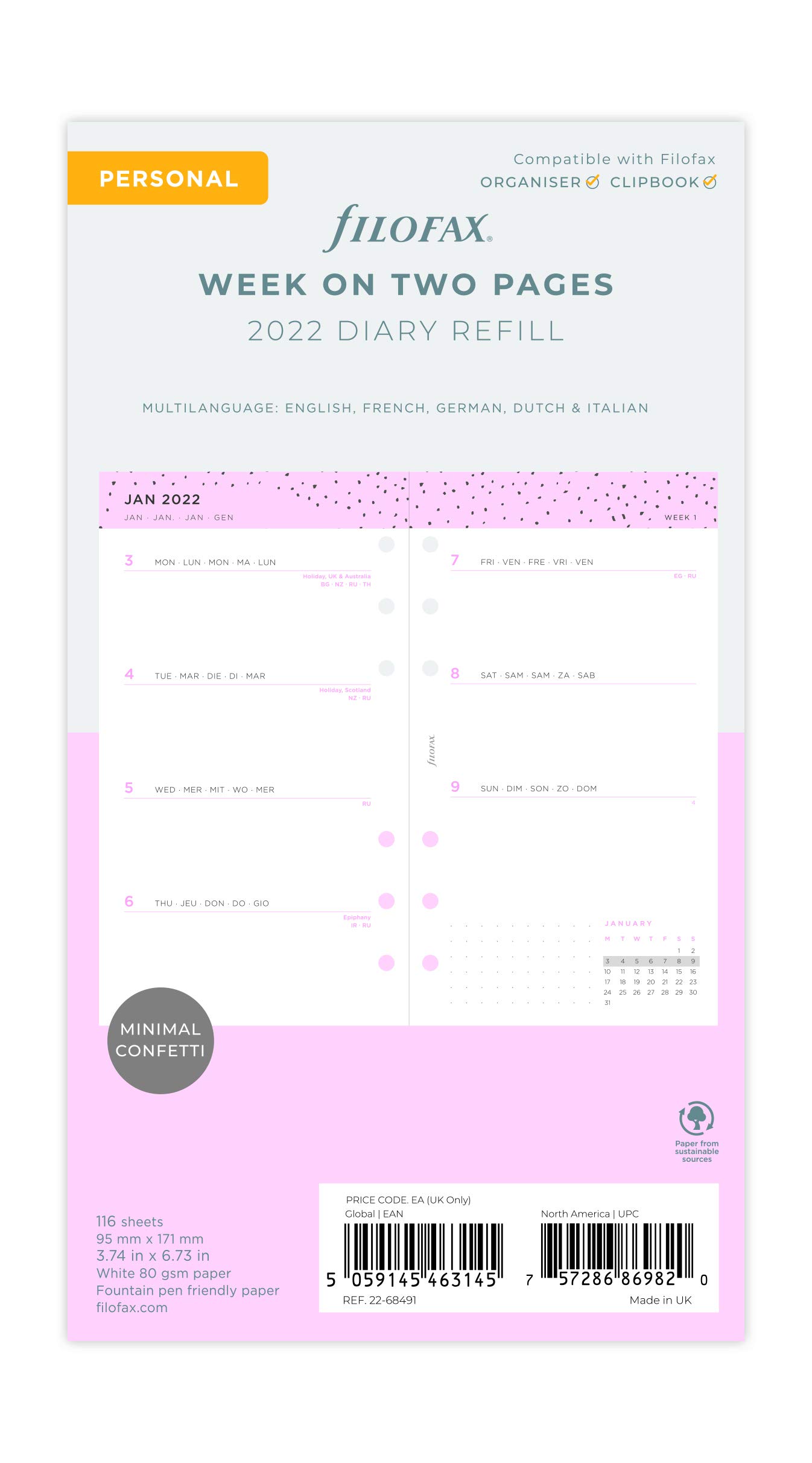 FILOFAX Personal Confetti Week ON Two PA