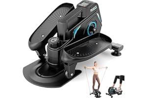 Under Desk Elliptical Machine, THERUN Quiet & Portable Ellipse Leg Exerciser for Seniors, 8 Levels Adjustable Magnetic Sitting & Standing Mini Elliptical w/Resistance Bands for Office Workers
