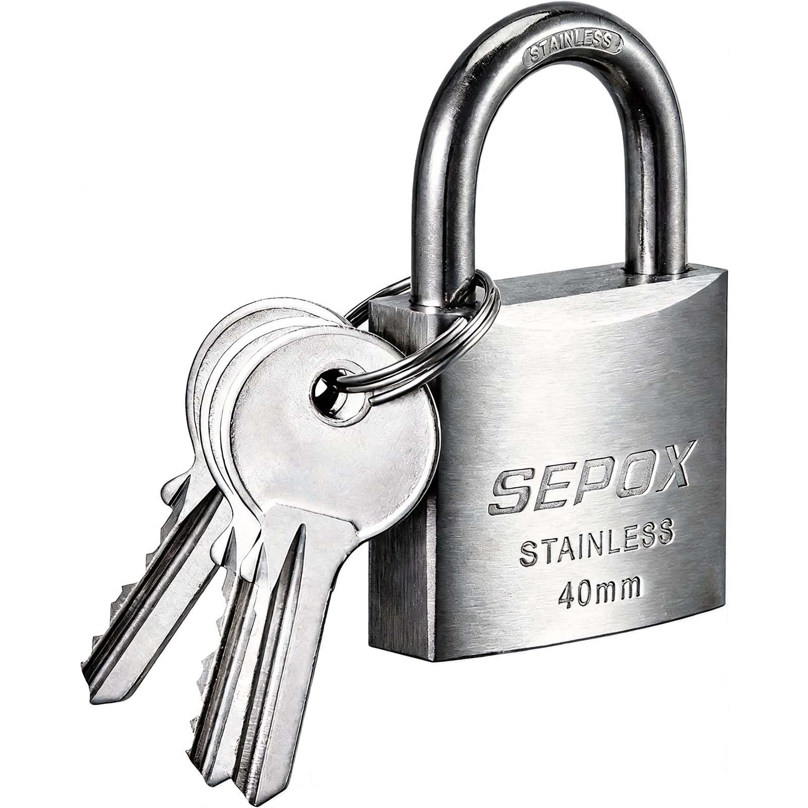 SEPOX Solid Stainless Steel Padlock with Key, Outdoor Weatherproof Heavy Duty SS304 Body & Shackle Waterproof & Corrosion Resistant for Gate, Chain, Shed, Boat, Marine, Locker, Gym, Fishing