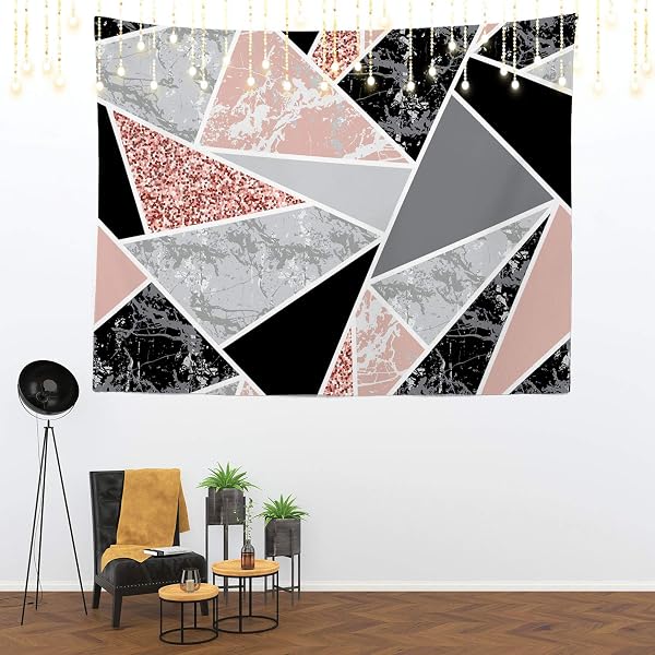 SHRAHALA MARBLE GEOMETRIC PINK TAPESTRY, MARBLE WITH GEOMETRIC SHAPES PINK DIAMOND PATTERN WALL HANGING LARGE TAPESTRY PSYCHEDELIC TAPESTRY BEDROOM LIVING ROOM DORM(59.1 X 82.7 INCHES, PINK GOLD)