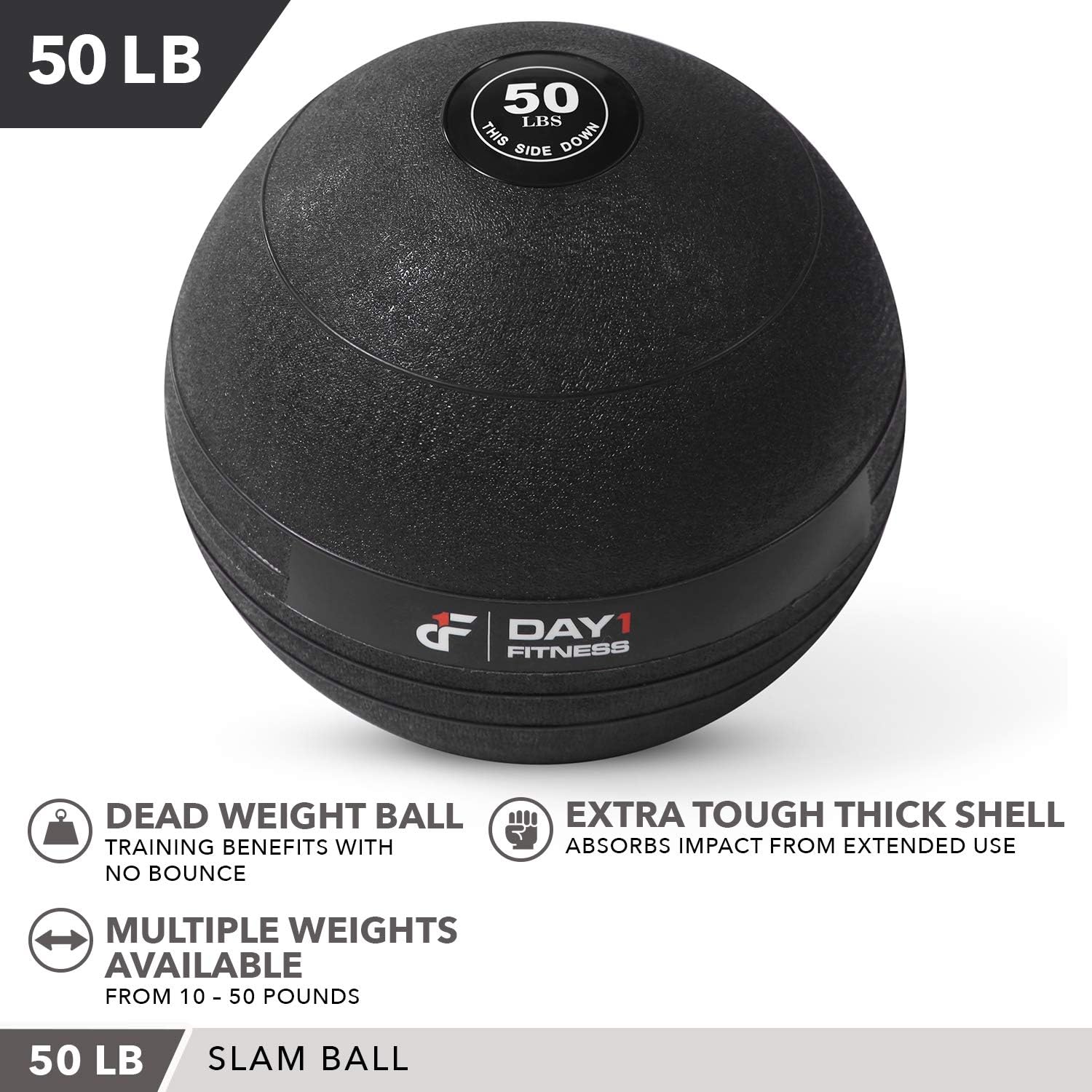 Weighted Slam Ball by Day 1 Fitness – 50 lbs - No Bounce Medicine Ball - Gym Equipment Accessories for High Intensity Exercise, Functional Strength Training, Cardio, CrossFit : Sports & Outdoors
