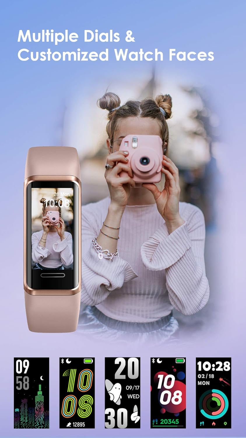 YAMAY Fitness Tracker 2021 Version, Watches for Women Men with Customized Watch Face Touch Screen Alexa Built-in, Blood Oxygen & Heart Rate Monitor Sleep Tracker IP68 Swimming Waterproof (Pink) : Sports & Outdoors
