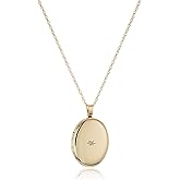 Amazon Essentials 14k Gold-Filled Polished Oval Pendant with Genuine 0.01 cttw Diamond Locket Necklace, 18"
