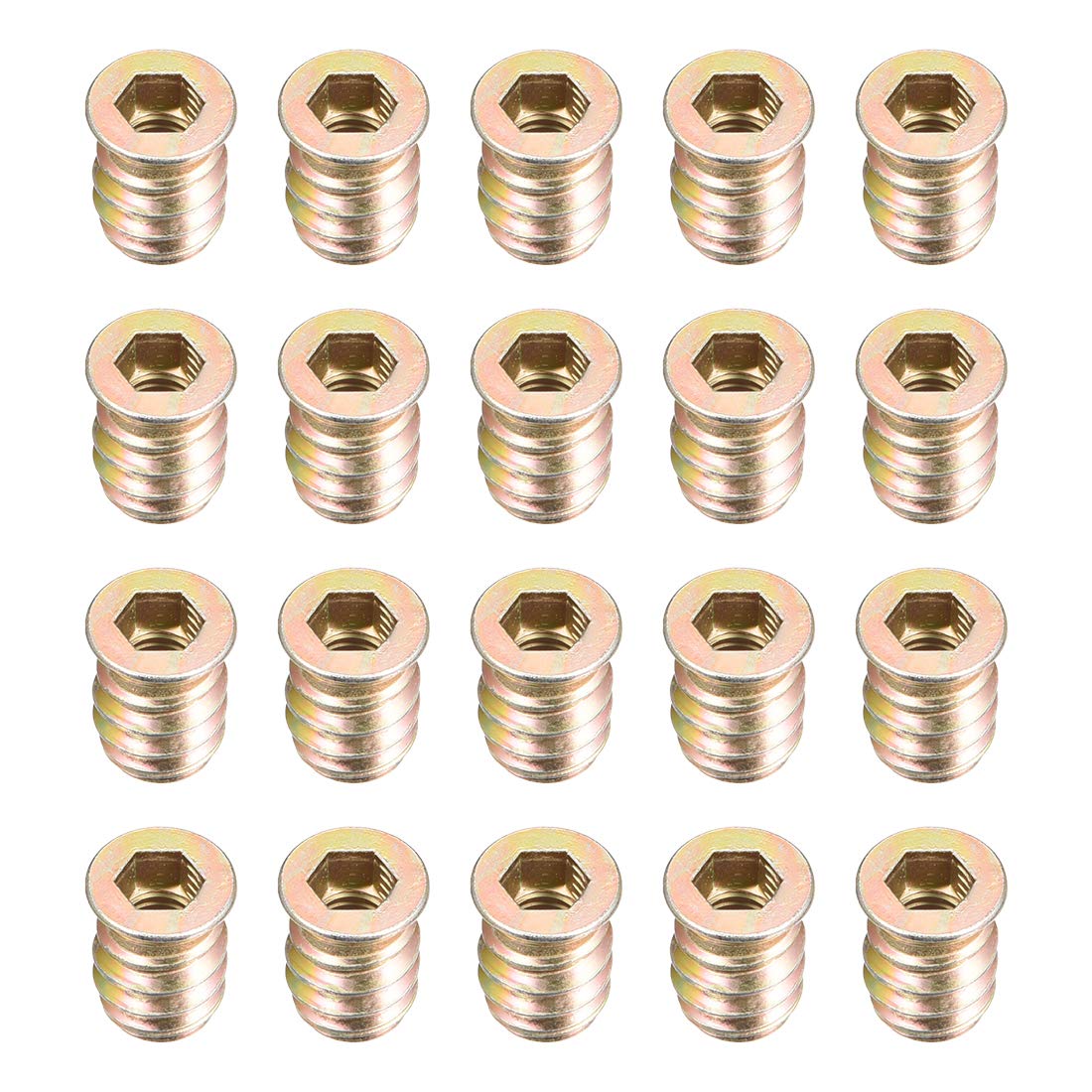 sourcing map Wood Furniture M6x15mm Threaded Insert Nuts Interface Hex Socket Drive 20pcs