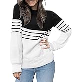 CiCiBird Women’s Fall 2025 Color Block Sweater Striped Long Sleeve Knit Pullover Tops Loose Crew Neck Sweaters