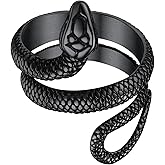 ChainsProMax Stainless Steel Gothic Snake Rings, Vintage Retro Serpent Rings, Can Engrave, Gold Plated/Black-Send Gift Box