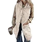 Athlisan Womens Long Puffer Vest Sleeveless Zip Up Stand Collar Padded Gilet Coat with Pockets