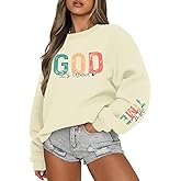 Lubpow Christian God Is Good Sweatshirt for Women Oversized Religious Jesus Faith Shirts Inspirational Bible Verse Pullover