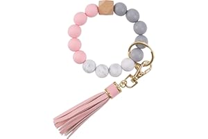 GIEMSON Silicone Key Ring Bracelets Wristlet Keychain Car Beaded Key Ring Bangle Chains for Women