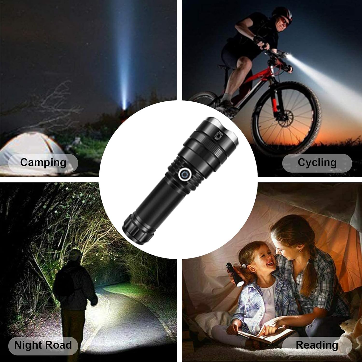 Rechargeable LED Flashlights High Lumens, 10000 Lumen Super Bright Tactical Flashlights, 4 Modes Zoomable Flashlights with High Power Battery & USB Charging, Waterproof Flashlight for Camping Hiking - - 