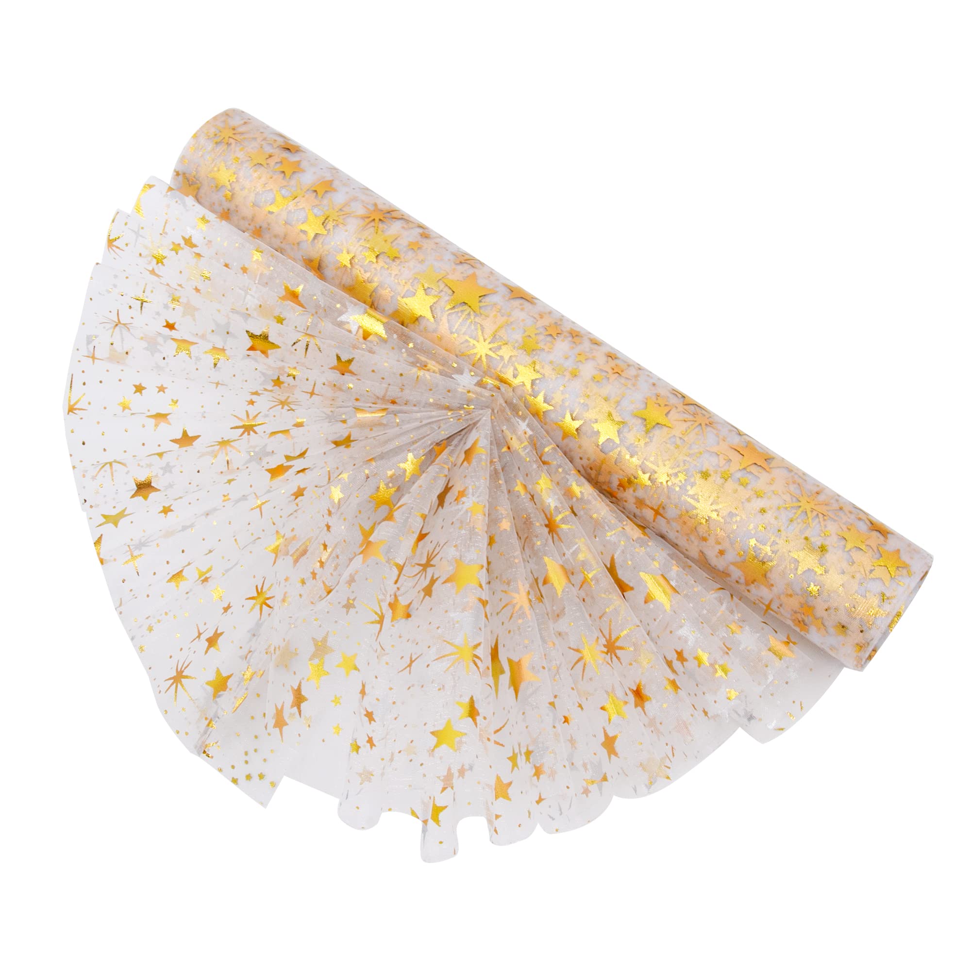 Time to Sparkle 29cm*5.5m Sheer Organza Roll Sash Fabric Table Runner Sashes Chair Cover Bows Swags Wedding Party - Gold Star